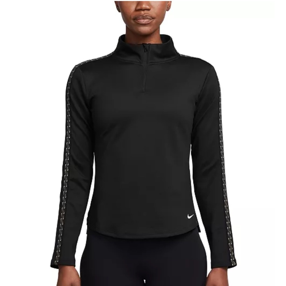 Nike Women's Black Therma-FIT Long Sleeve 1/4 zip Gold Ribbon Details Large